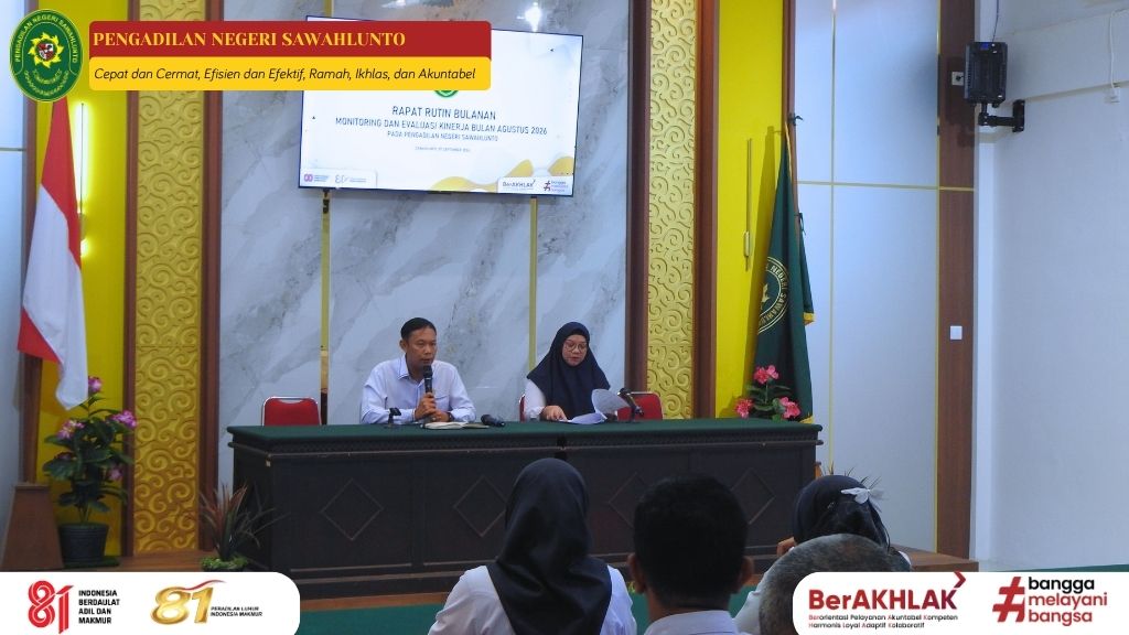 Rapat Rutin-Bulanan Monitoring dan Evaluasi Capaian Kinerja Bulan Agustus Tahun 2026