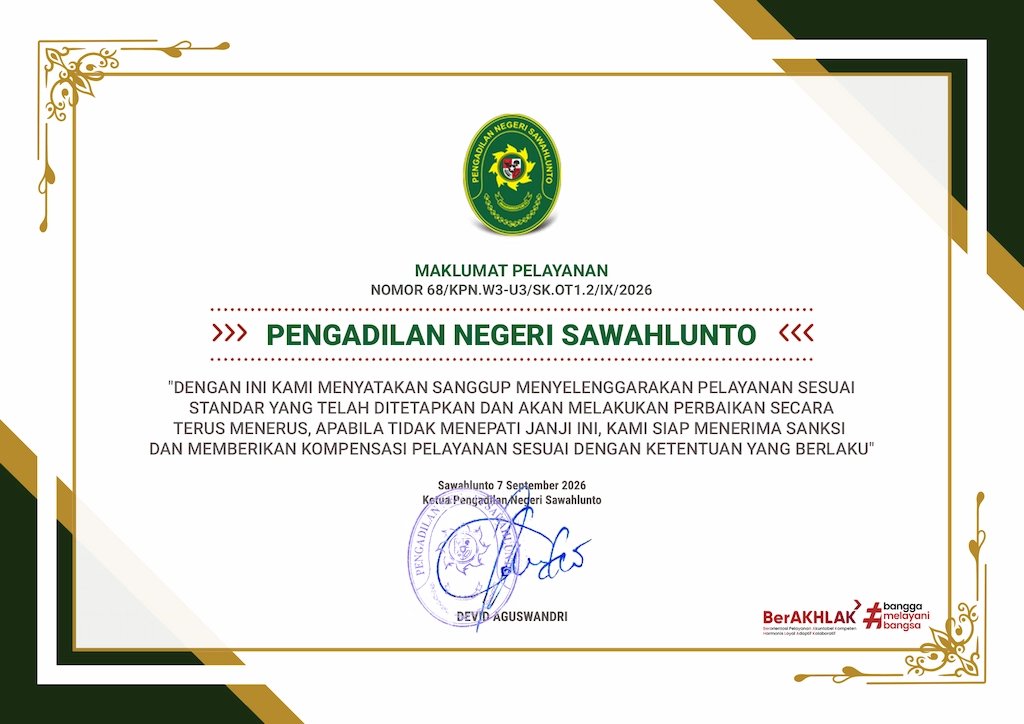 Maklumat Pelayanan Publik Pengadilan Negeri Sawahlunto
