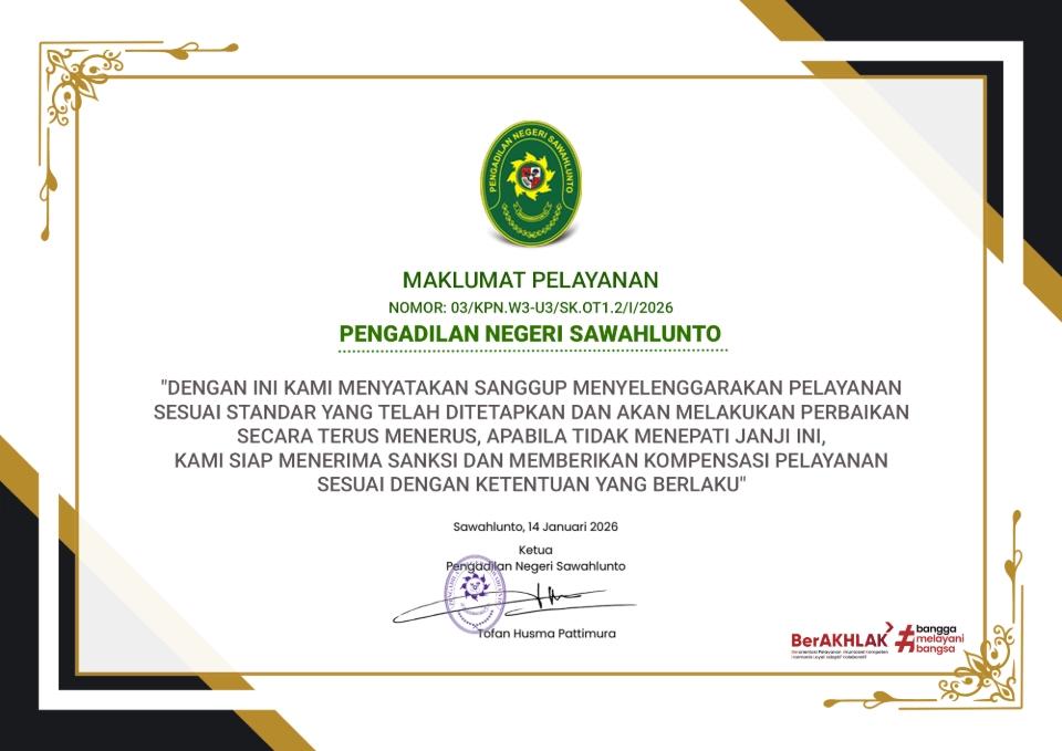 Maklumat Layanan Pengadilan Negeri Sawahlunto