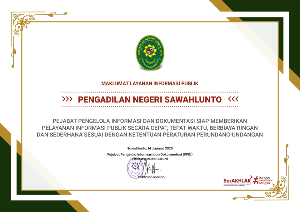 Maklumat Pelayanan Publik Pengadilan Negeri Sawahlunto